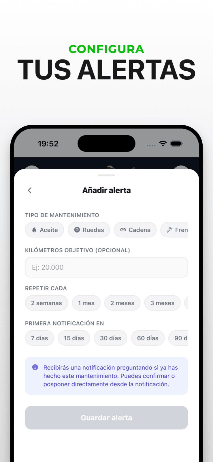 Pantalla de inicio de Pitmi mostrando la vista principal para gestionar vehículos y sus mantenimientos desde el iPhone